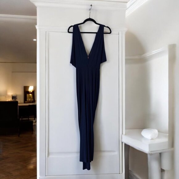 MISA Los Angeles Xenia Crepe Jersey Maxi Dress Draped Knot Front Royal Blue XS - Picture 3 of 11